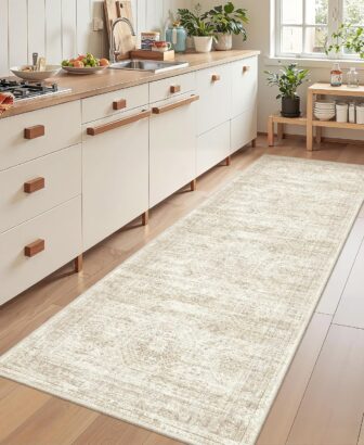 2'6 x 8' Runner Rug Non Slip,Washable Kitchen Rugs,Beige | Neutral Rugs for Kitchen,Entryway,Bedroom,Bathroom,Nursery Room,Thin,Soft Runner Rug,Stain Resistant Indoor Carpet