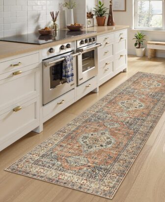 Lahome Oriental Washable Kitchen Runner Rug Non Slip, 2x8 Bathroom Runners for Hallways with Rubber Backing, Vintage Soft Long Carpet for Laundry Bedroom Eleanor, Peach/Orange