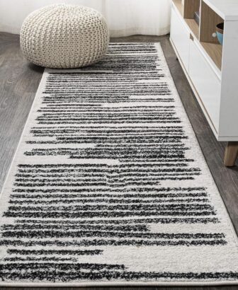 JONATHAN Y Khalil Modern Berber Stripe Cream/Black Runner Rug, 2x8, Contemporary, Bohemian, Easy-Cleaning for Living Room, Bedroom, Kitchen, Pet Friendly, Non-Shedding (MOH207A-28)
