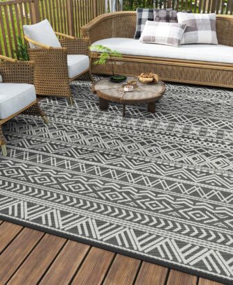 MontVoo Outdoor Rug Carpet Waterproof 5x8 Outdoor Patio Rug Mat Reverisble Plastic Straw Outdoor Rug for RV Camping Picnic Beach Balcony Boho Grey